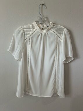 Express White Lace-Detail High Neck Blouse